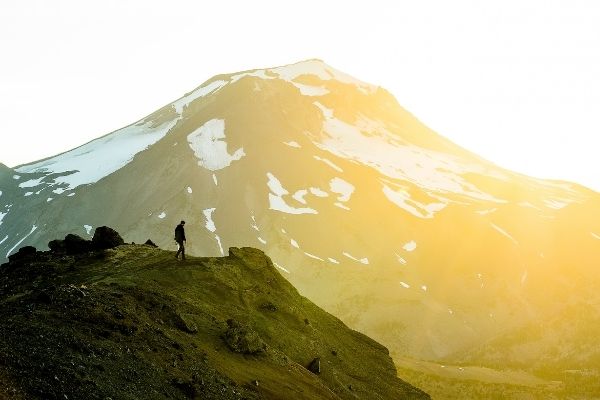 Mountain with Hiker in Distance